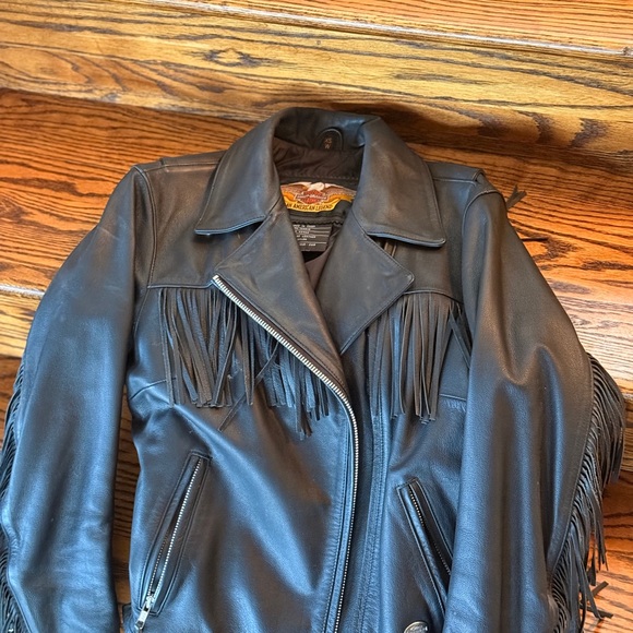 Harley-Davidson Black Leather Jacket with Fringe - Picture 5 of 8